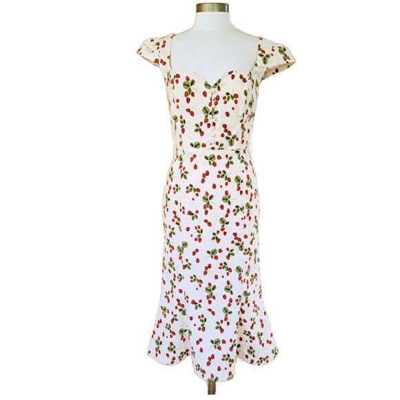 Anthropologie Cecily White Midi Dress with Strawberry Print - Picture 2 of 12